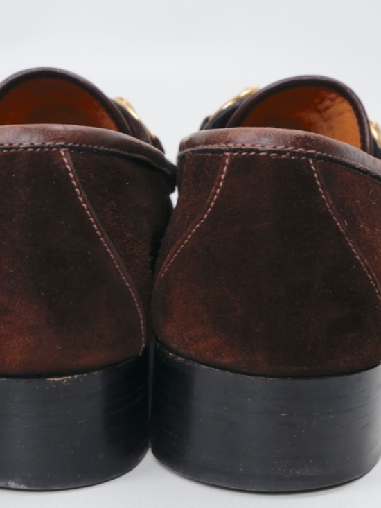 Gucci Vintage  Mens Brown Suede Horsebit Loafers Gold Bit Made In Italy Size 7.5 main image 8
